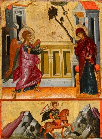 Verkündigung an Maria und hl. Demetrios, Kreta, um 1500