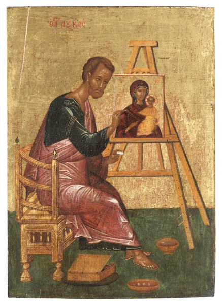 Lukas malt die Ikone der Gottesmutter Hodegetria, Byzanz, Anfang 15. Jh.